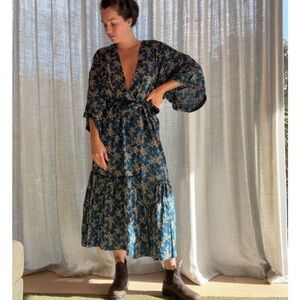 Anthropologie teal blue floral rope dress‎